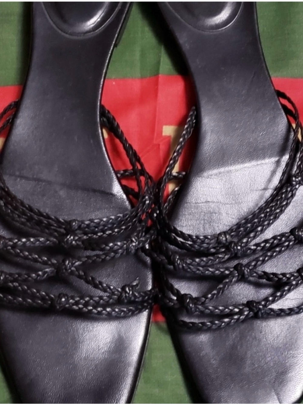 Gucci Black Braided Strap Heeled Sandals